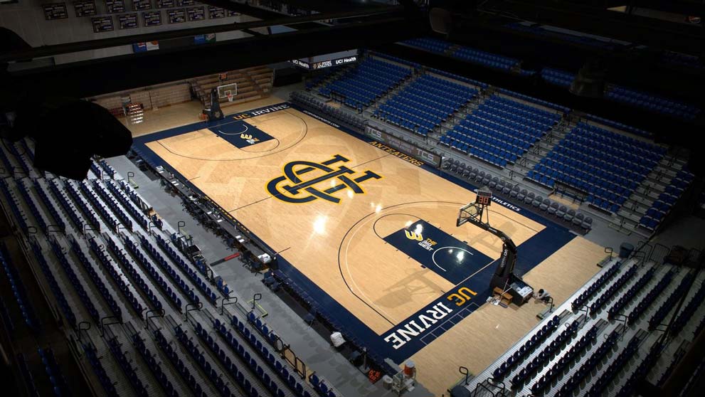 Aerial view of a basketball court